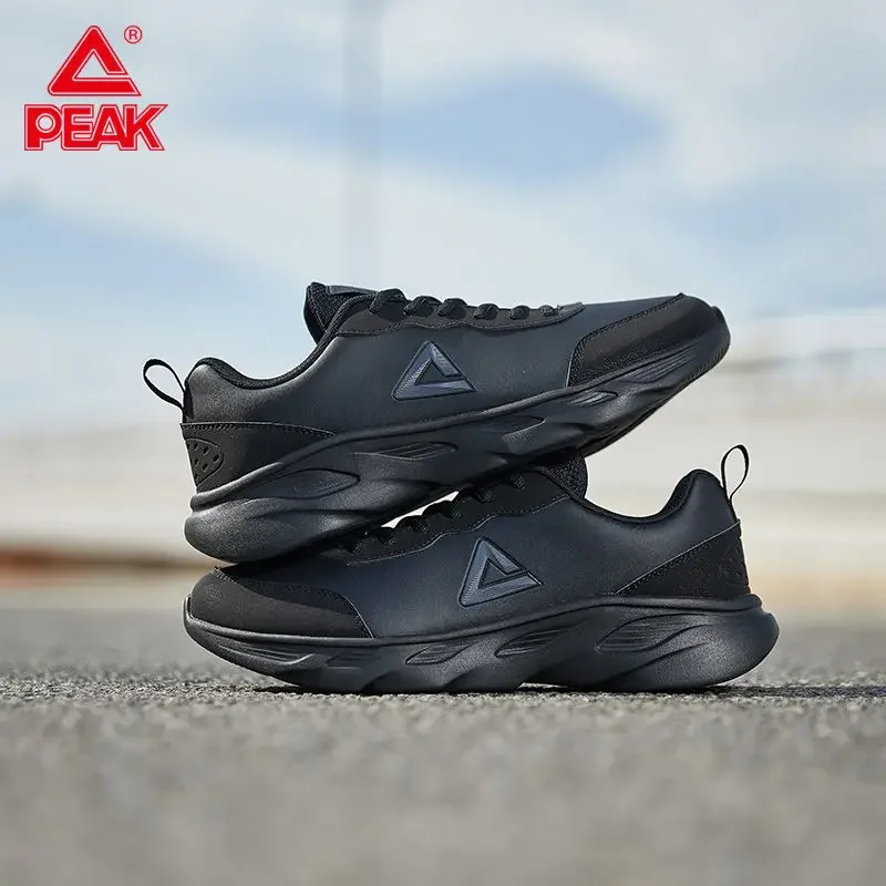 PEAK Men's Running Shoes Autumn Leather Waterproof Casual Shoes Genuine Black Health Sneakers Shoes for Men with Free Shipping