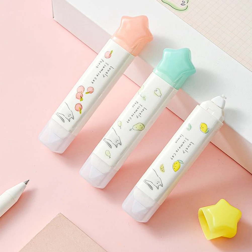 

3pcs Correction Tape Cute Cat Design Portable Writing Accessories Kids Stationery Random Colors Lightweight Compact Size Easy