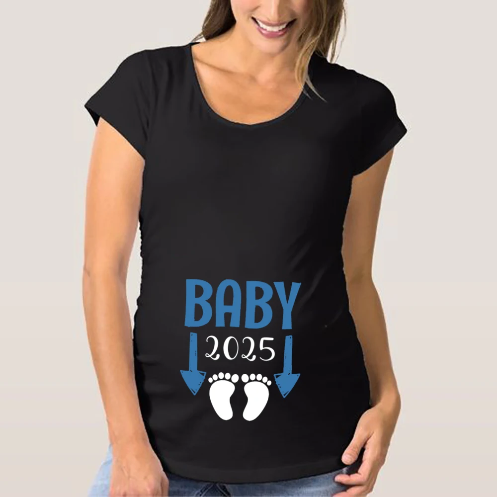 Camiseta de maternidad con estampado de Baby Loading 2025, ropa de embarazada, camisetas de anuncio de embarazo, camisetas de mamá nuevas, Tops