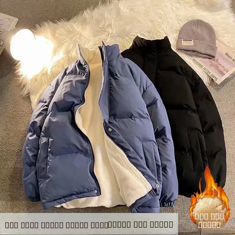 

Молодежная повседневная утепленная куртка из хлопка с подкладкой из овечьего флиса на молнии, с вышивкой, модная зимняя куртка для мужчин, приталенный крой