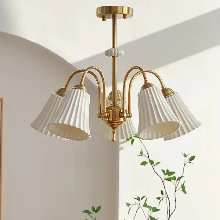 

TUE Chandelier French White Ceramic Cream Style Living Room Chandelier American Nordic Bedroom Dining Room Study Glass Lamps