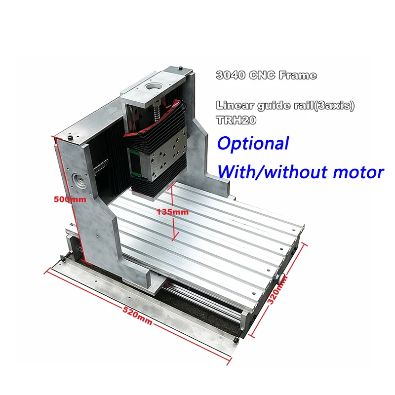 High Precision 3040 3Axis CNC Frame Kit Linear Guide Rail TRH20 80mm Spindle Clamp for DIY Milling Machine Options with/No Motor