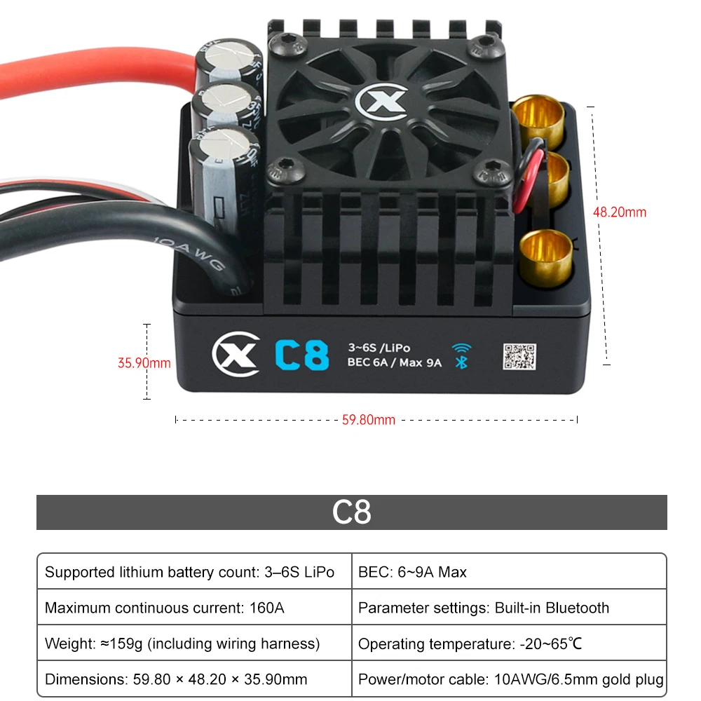 XC-ESC C8 160A Bürstenloser ESC 3-6S LiPo-Akku für 1/7 1/8 RC Modellauto LKW Buggy On-Road Racing Zubehör