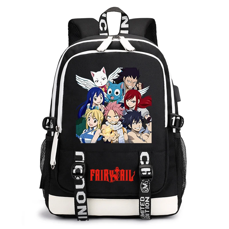 フェアリーテイル-アニメプリント-学生用バックパック-カジュアル-軽量-デイパック-子供-ティーン向け-学校-旅行用