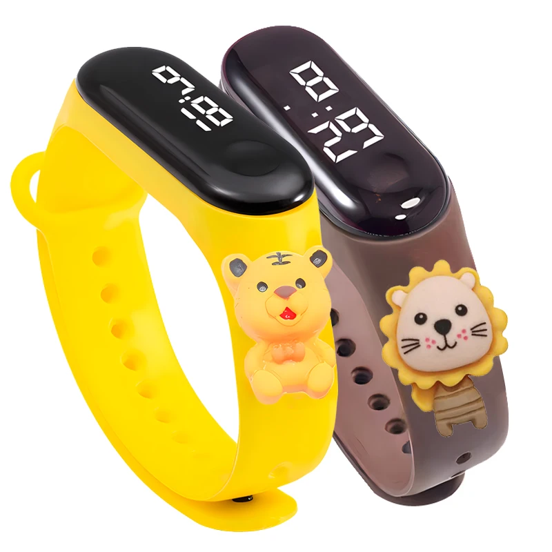 Boys LED Digital Watch Casual Fashion Sport Bracelet Cartoon Tiger Lion Children Watches Men Electronic Wrist Watch for Kids