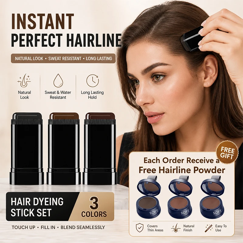 ZaiDoc Hair Dye Stick With Hairline Powder Set Cover Gray Hair Natural Look Waterproof Sweat Proof Long Lasting Easy to Use 20g Each