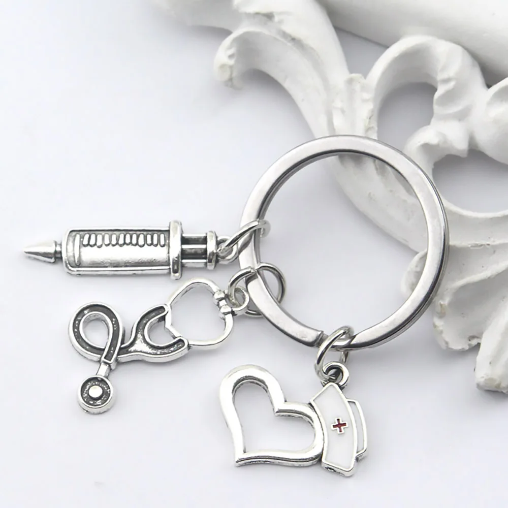 Doctor Medical stethoscope Syringe Keychains Nurse Hat Medical symbol Pendant Accessories Keyring Medical Student Souvenir Gifts