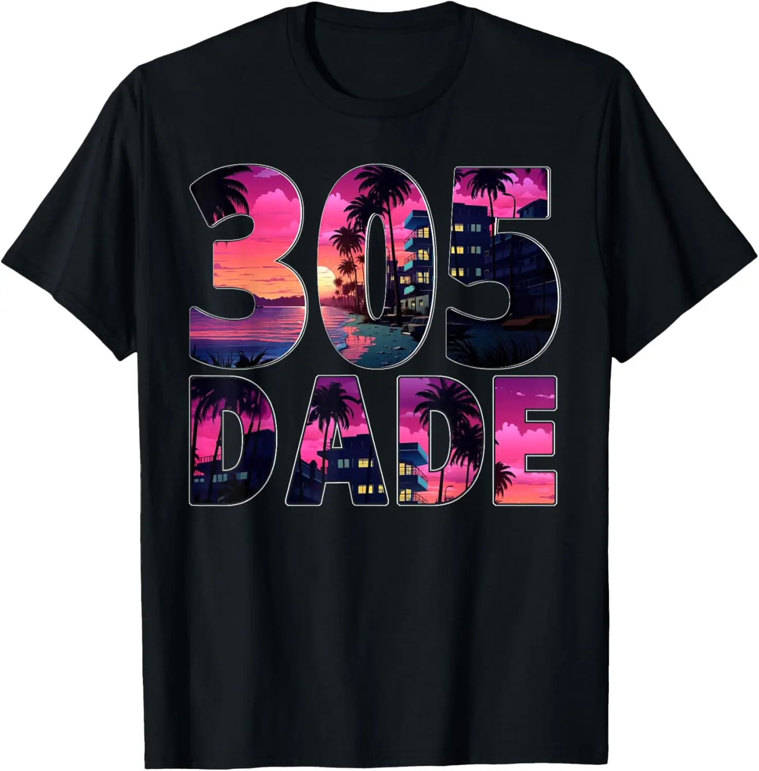 305 Dade County Pride Love Miami Skyline Flamingo Colors 305 T-Shirt