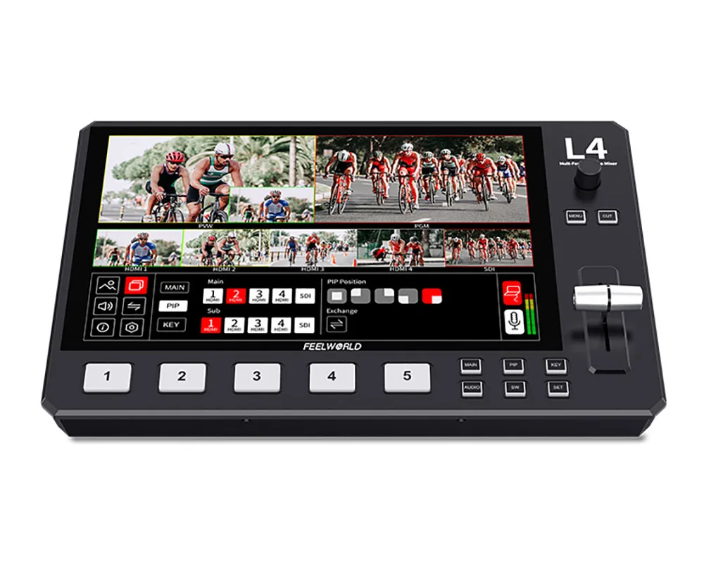 FEELWORLD L4 5 Channel HD Video Switcher Multi-camera Streaming Live Production 10.1-inch Touch Screen Flexible Control Panel