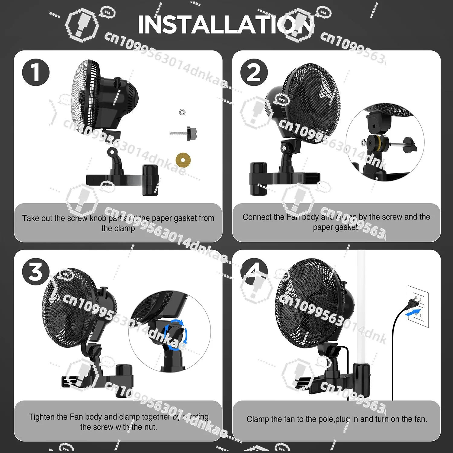 Source Factory Planting Tent Clip Fan Dormitory Camping Automatic Shaking Electric Fan Cross-border One Piece Straight Hair