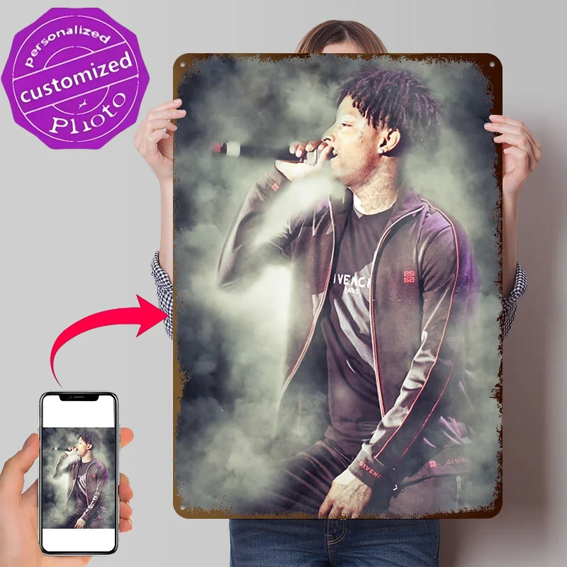 21 Savage Poster Retro 3D Printed Metal Signs Customized Wall Hanging Gift for Art Mural Coffee Bar Accessories Vintage Decor