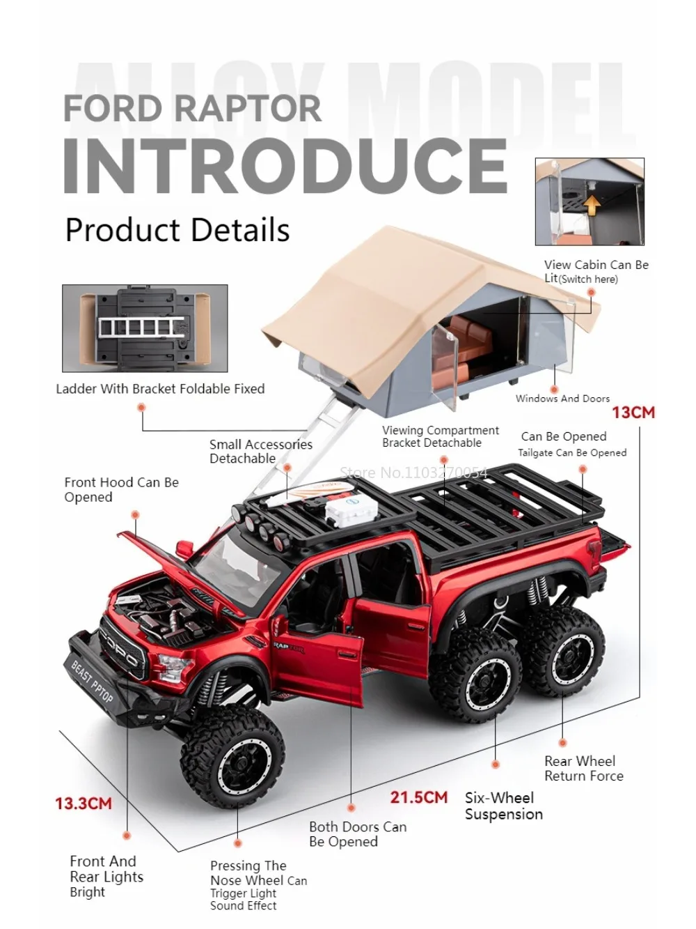 1/24 f150 raptor modell autos spielzeug druckguss legierung rv 6 tür kabine geöffnet werden sound licht zurückziehen camping fahrzeug geschenke für jungen