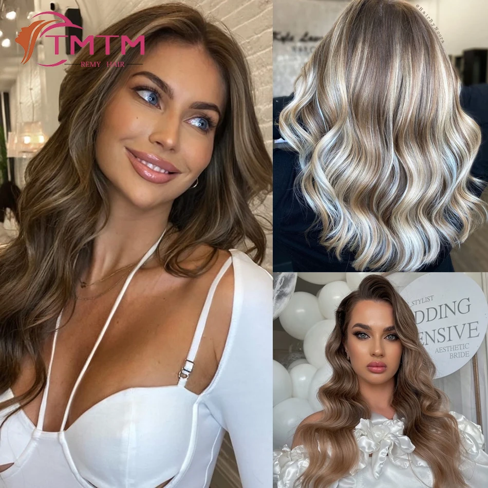 Extensões reais do cabelo humano, Máquina dobro feita, Trama costurar em pacotes naturais do cabelo humano, extremidade grossa, Balayage de chocolate, marrom caramelo