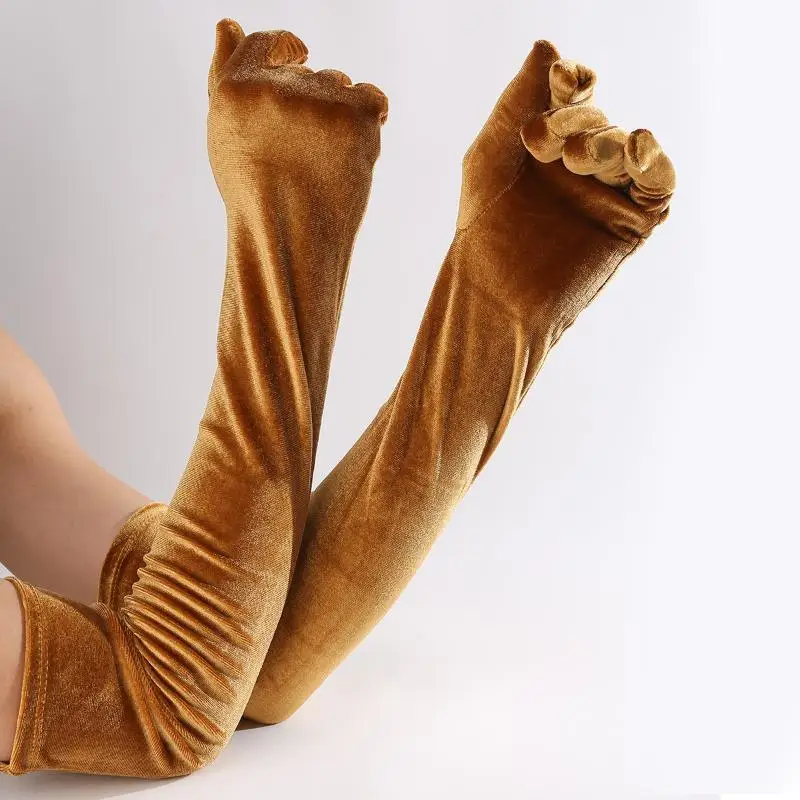 1 Paar Damen-Handschuhe aus flauschigem, elegantem Samt, einfarbig, 53 cm lang, Vollfinger-Handschuhe für Abendkleider, Etikette, Bühnenauftritte, Party-Handschuhe – Detail 3