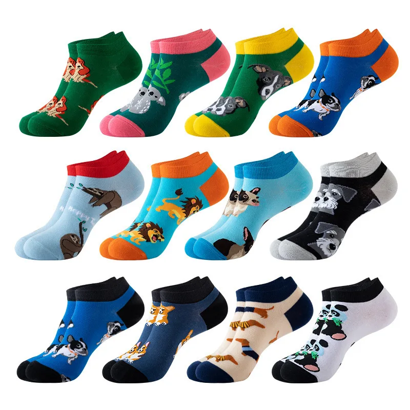 New animal socks, shallow mouth, spring and summer thin styles, men's and women's cotton socks, trendy invisible cotton boat