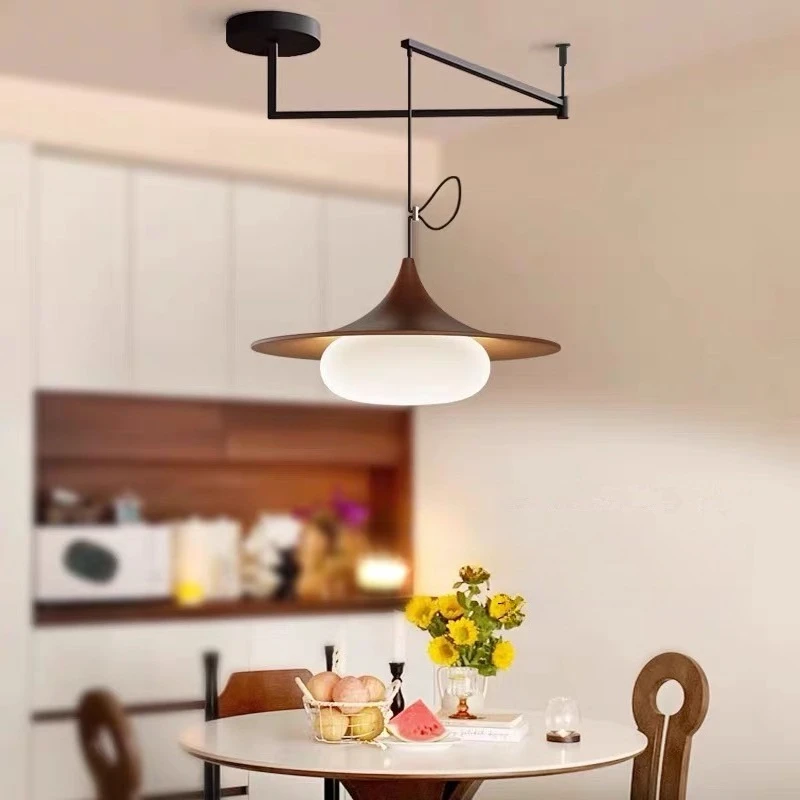 French Retro Island Countertop Ceiling Chandelier, Wood Lighting, Designer High-end Dining Table Pendant Light