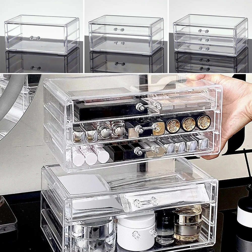 Transparent Makeup Storage Box Plastic lipstick Sorting Drawer Storage Box Desk Dividers Home Office Supplies Storage Organizer view 5