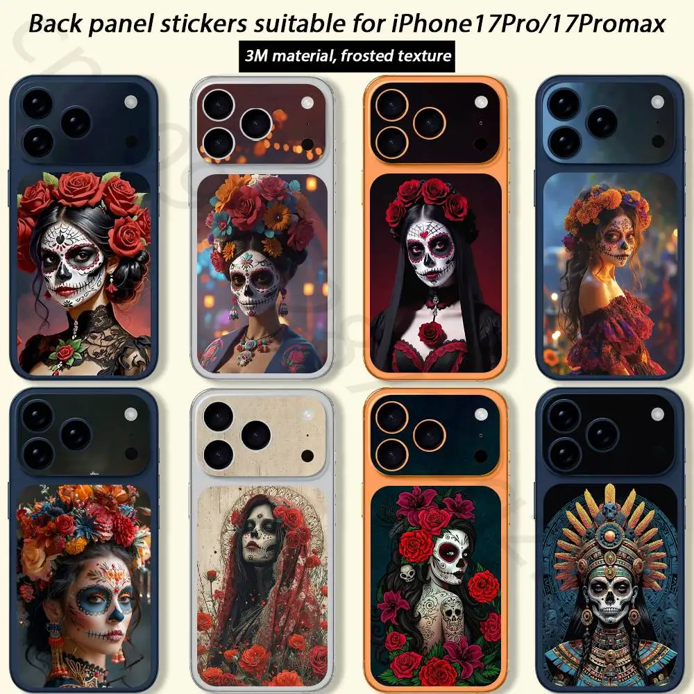 

Mexican Catrina Skull For iPhone 17 pro Max /17 pro Full Cover Decal Skin Wrap 3D Colorful Rear Protective Sticker Film