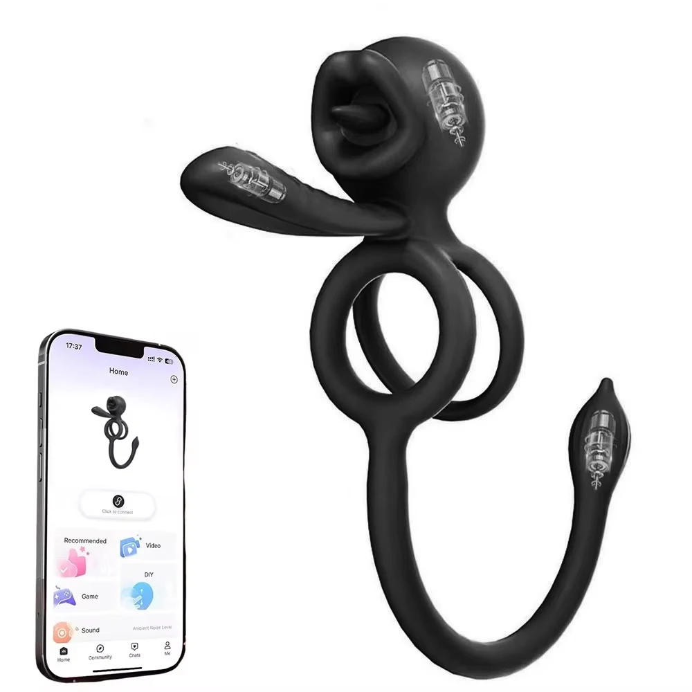 7 Modes Vibrating Cock Ring Sex Toys Penis Ring Vibrator Clitoral Stimulator with Tongue Licking Adult Couples Sex Toys for Men