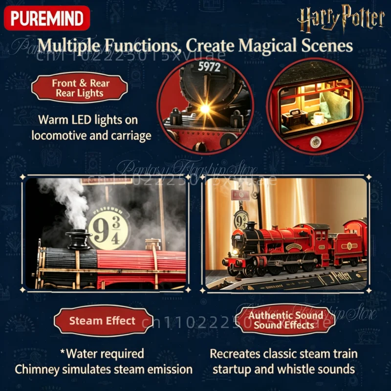 Image 4: Blocs de construction PUREMIND Harry Potter Hogwarts Express, puzzle 3D en bois assemblé, modèle mobile, jouets décoratifs, cadeaux de collection