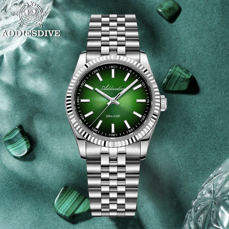 

ADDIESDIVE Men Watch 36mm Quartz Wristwatch AD2073 Sapphire Sunburst Dive 100m Waterproof BGW9 Luminous Watch for Men