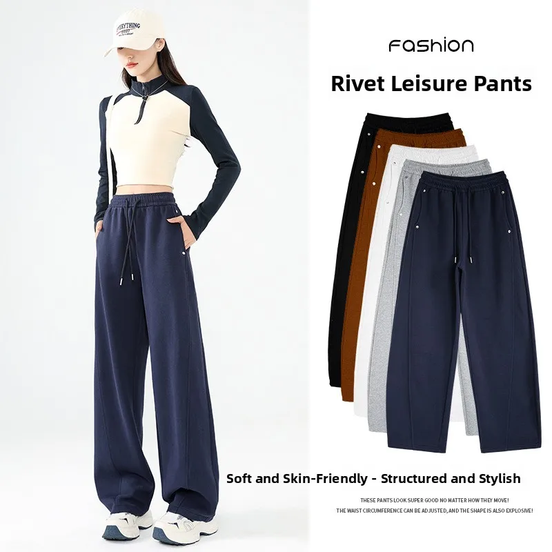 

Women's High Waist Wide Leg Pants Fleece Lined Casual Loose Thickened Autumn Winter Sports Leisure Trousers Cotton 100%