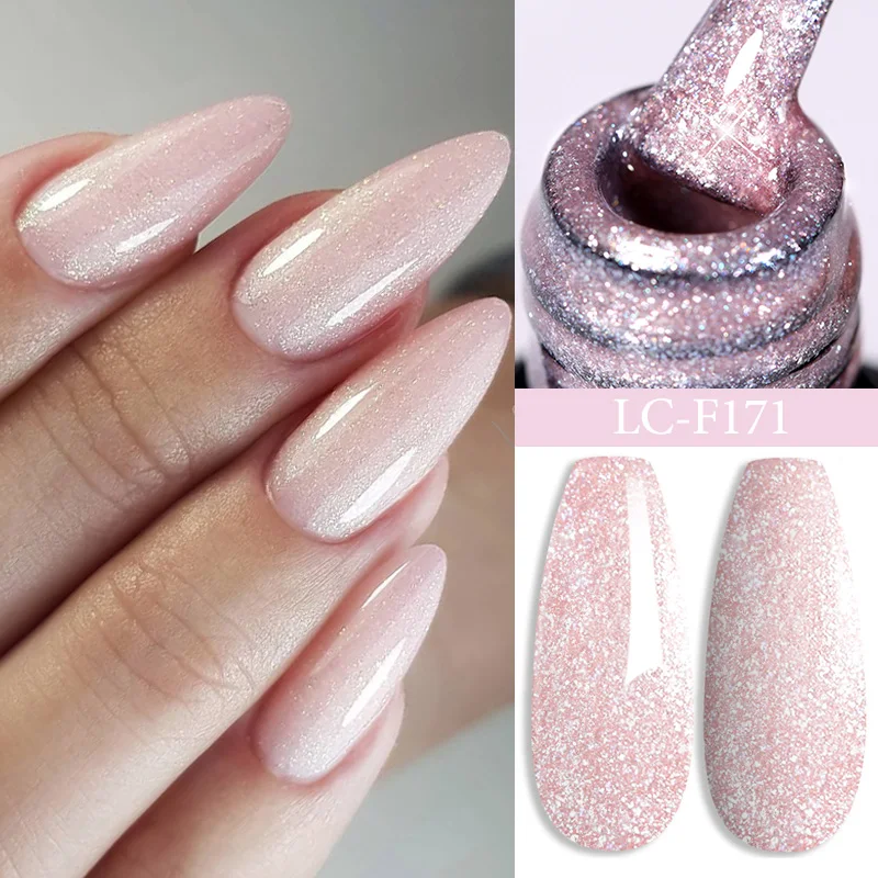 LILICUTE 7ml Pink Sparkling Glitter Effect Gel Nail Polish 184 Colors Summer Long Lasting Soak Off Nail Art Base Top Coat UV Gel