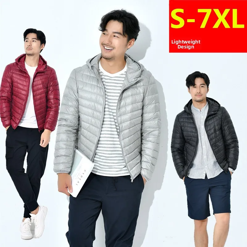 

Ultra-Lightweight Ultra-Thin ort Men's down Jaet Winter Hat Hooded plus Size Dad Middle-Aged Special Large Size Coat