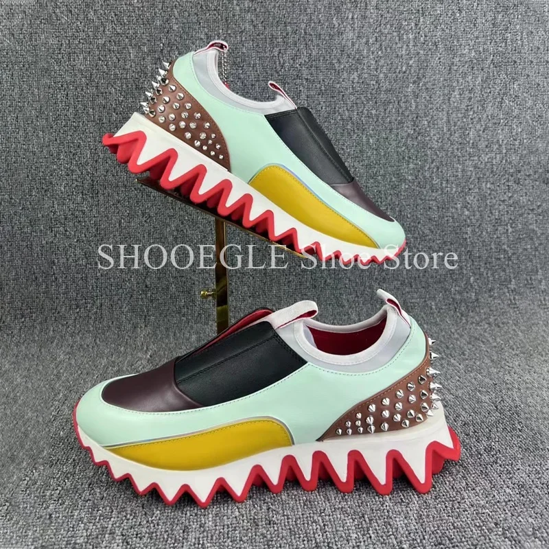 Multicolor Rivet Casual Men\'s Shoes Sneaker Shark Teeth Shaped Sports Men Shoes New Style Comfort Slip-on Spring Couple Shoes