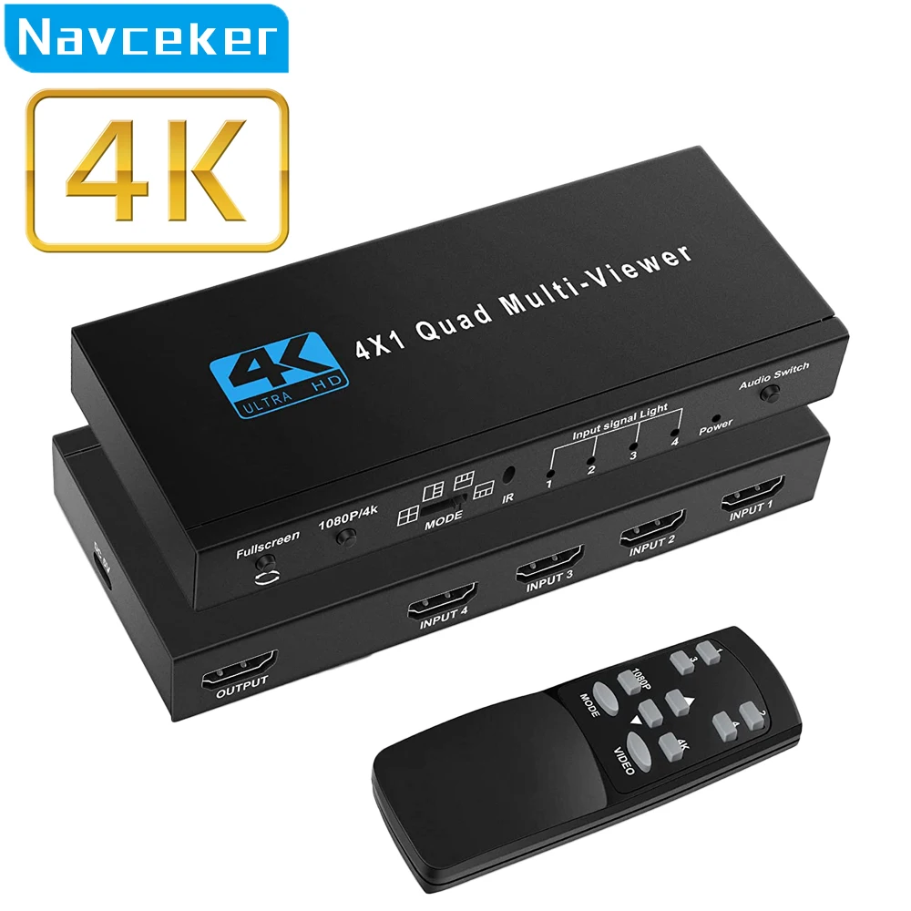 

4K HDMI-compatible Multiviewer 4x1 1080P Quad Screen Multi Viewer HDMI Multi-Viewer Splitter Seamless Switcher with IR for PC