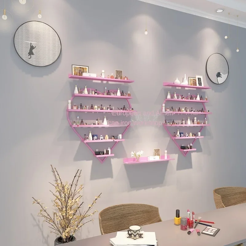 Light Luxury Nail Wall Hanging ShelfCosmetics Storage RackNail Polish Display StandPink Multi-layer Nail Polish Shelf