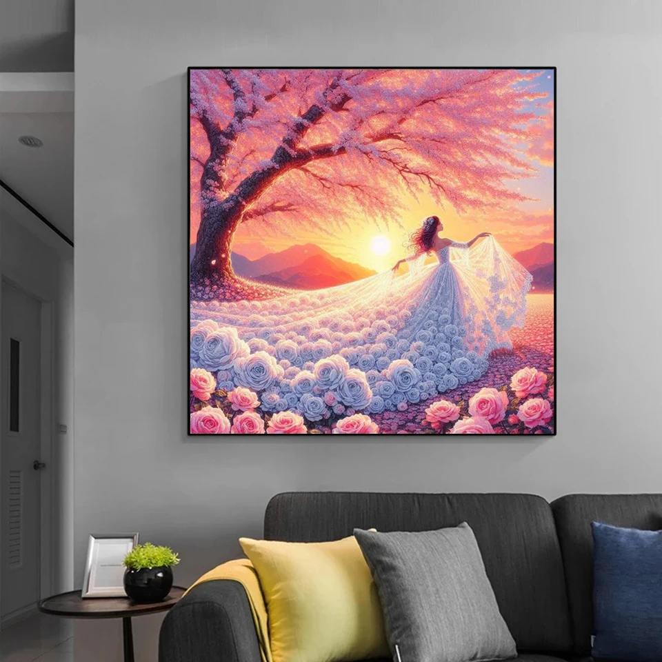 Diamond Painting New 2024 Fantasy Flower Fairy Rose Dress 5D DIY Full Diamond Mosaic Art Cartoon Embroidery Home Decorations