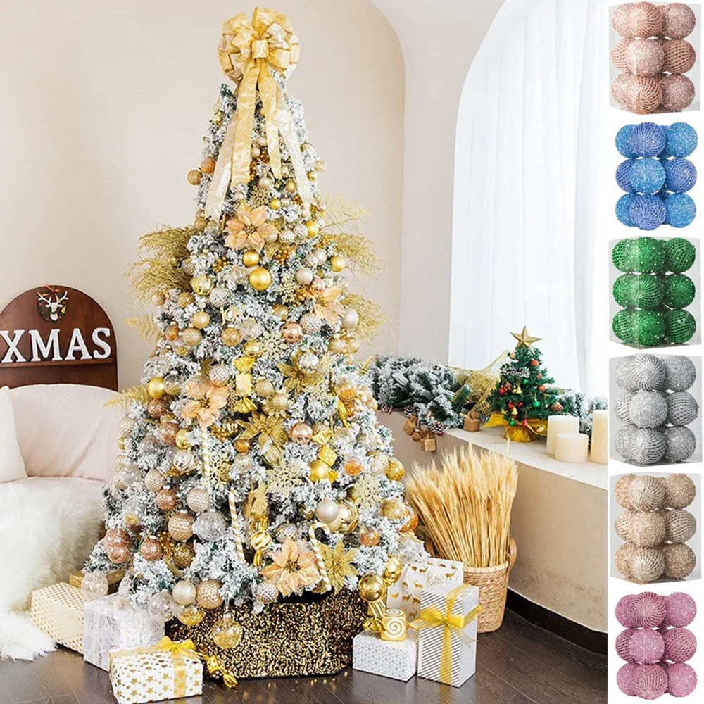 

New Products Christmas Decoration 6/12 Sequins 8/10cm Painted Christmas Balls Set Christmas Tree Hangings Decorations for Home