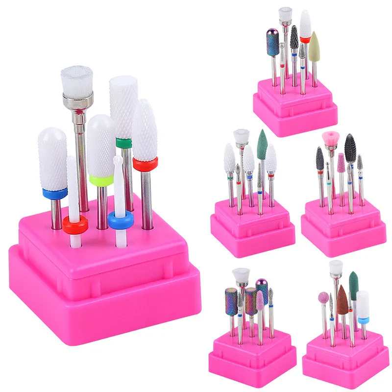 

7pcs Manicure Nail Drill Bits Set Ceramic Tungsten Electric Nail Files Remove Gel Polish Grinding Head Brush Tools Pedicure Bit