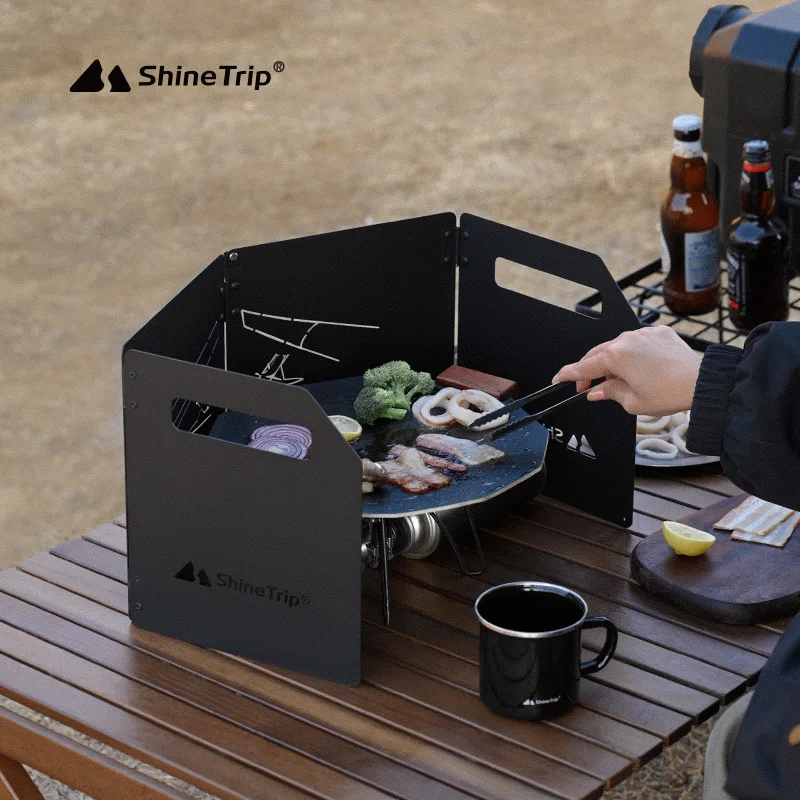 

2026 New ShineTrip Outdoor Camping Wind Deflector Thickened Foldable Portable Carbon Steel Four-fold Wind Screen With StorageBag