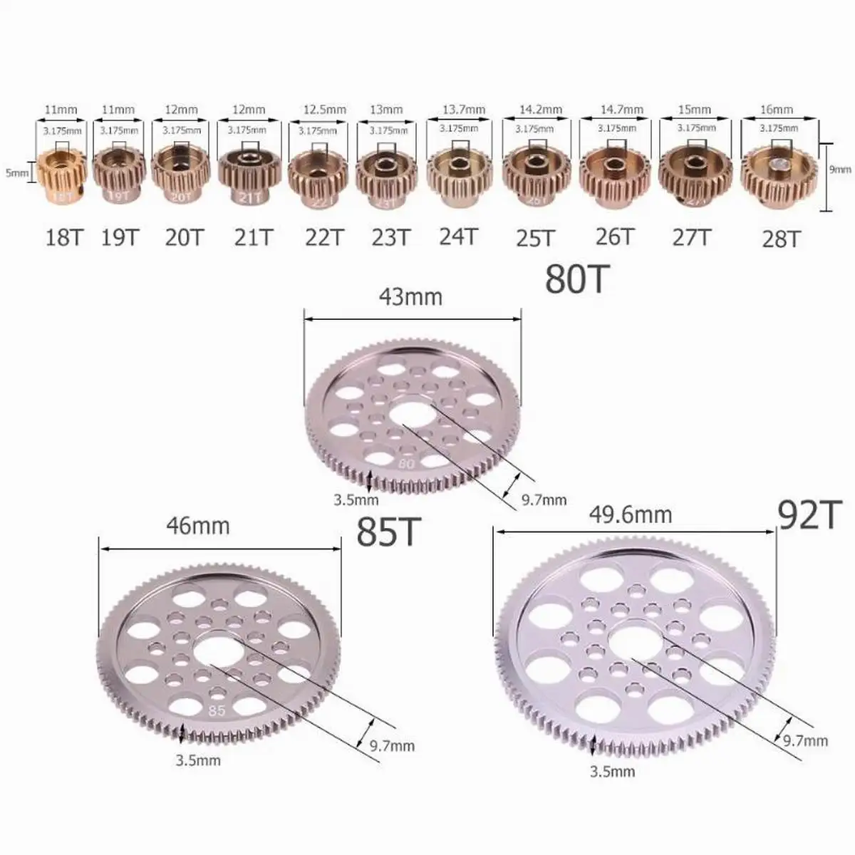 Metal 48P Spur Gear 92T 85T 80T Pinion 19T 20T 21T 22T 23T 24T 25T 26T -33T Motor Gears For Sakura R31 SCX10 AX10 Traxxas HPI