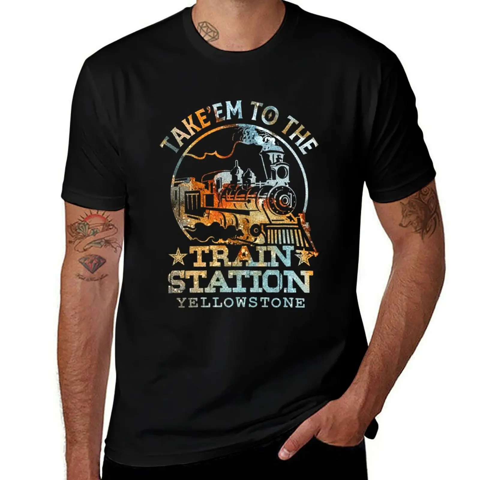 western coountry yellowstone take em to train station T-Shirt Trendy Pattern for Men T-Shirt
