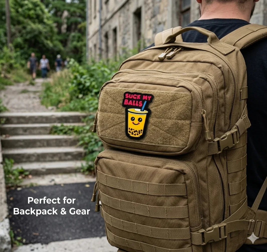 Lustiger Bubble Tea PVC Morale Patch, süßes taktisches Klett-Abzeichen für Rucksack, Mütze, Jacke, Weste, Outdoor-Ausrüstung – Detail 3