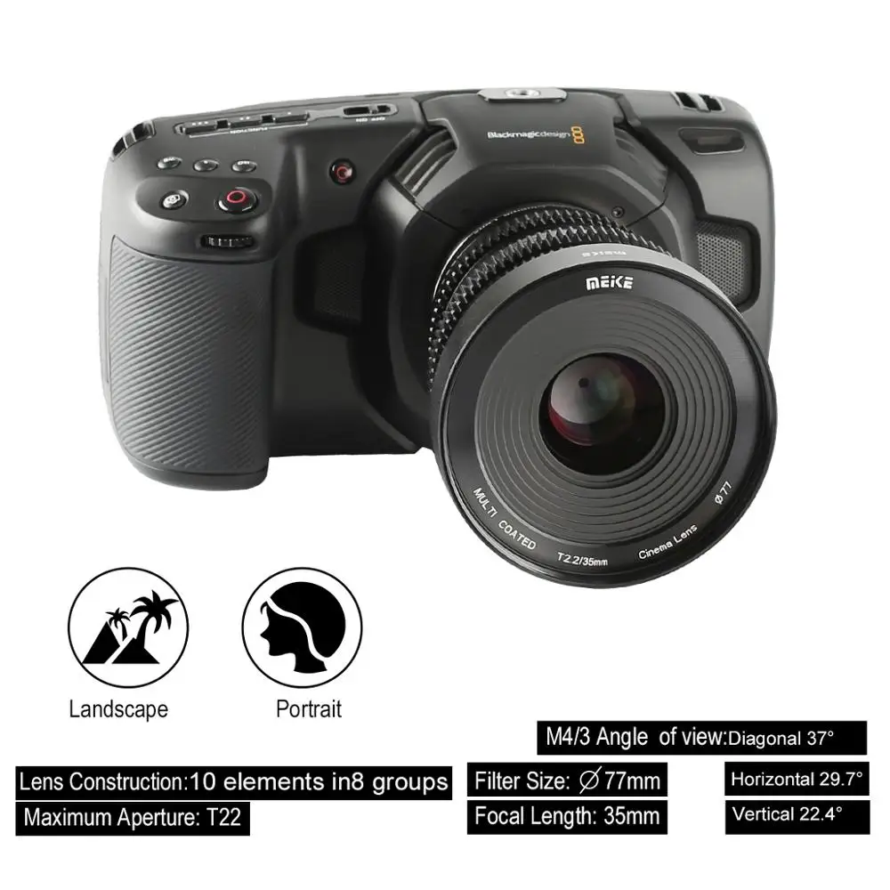 MEIKE MK 35MM T2.2 lente de cine de enfoque Manual APS-C M4/3 lente de cámara de montaje para OLYMPUS BMPCC 4K 6K GH5