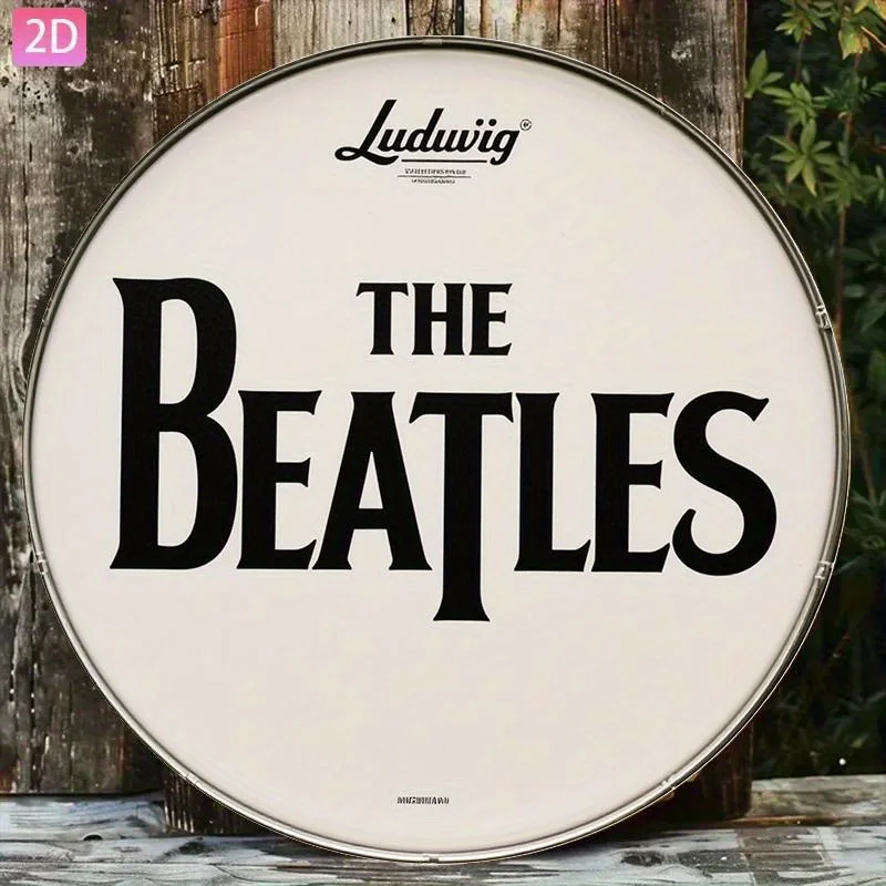 2D flache, 1-Zoll große Vintage-Aluminium-Wandtafel „The Beatles“ – 20,32 x 20,32 cm runde Blechdekoration, schwarze Buchstaben, perfekt für Zuhause, Bar – Detail 1