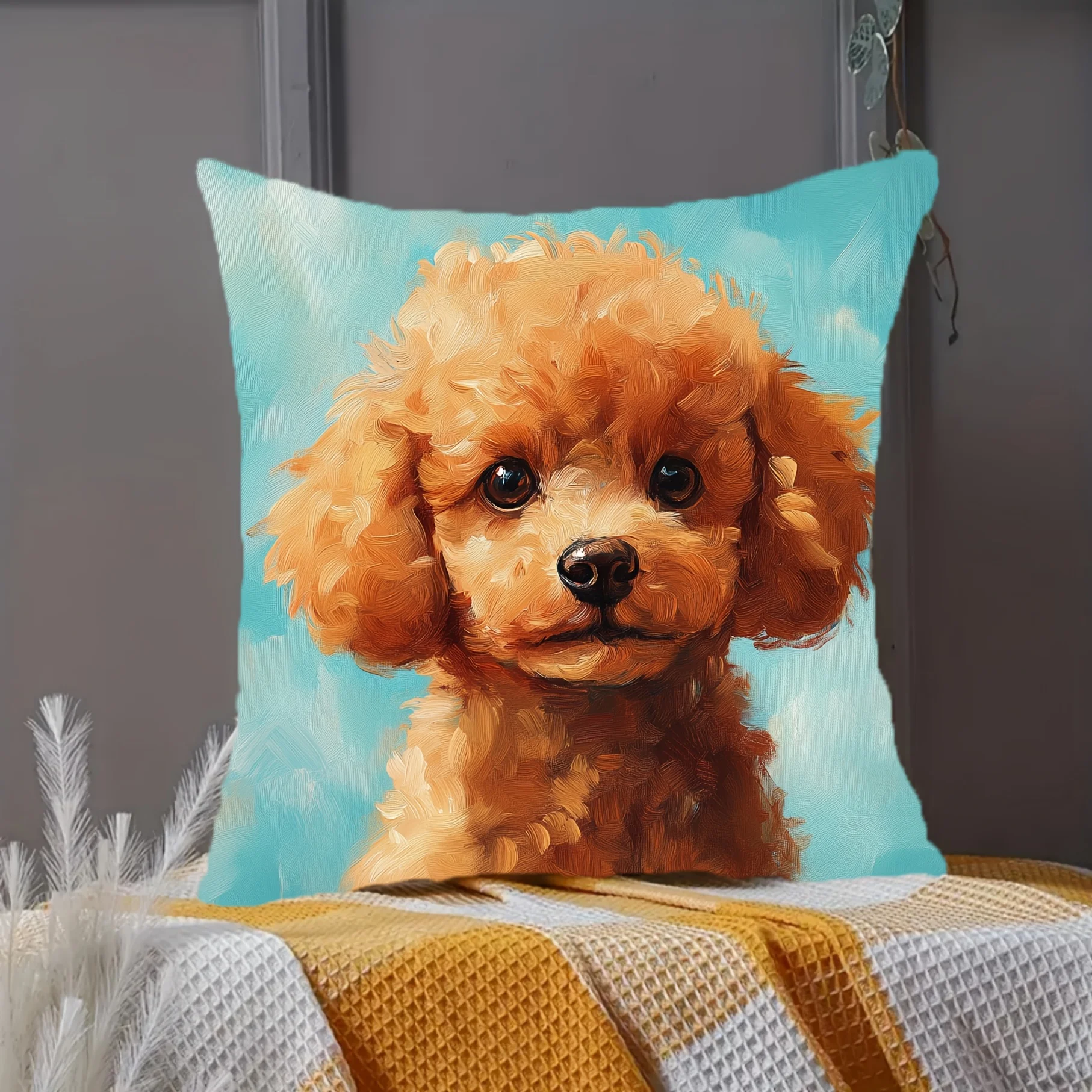 Golden Doodle Puppy Portrait Pillow Cushion Decorative Throw Pillow Case Pet Dog Lover Gift