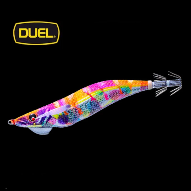 DUEL 3.5 19g TUNGSTEN Luminous Wooden Shrimp Squid Egi Jig Lure Hook Luya Sea Fishing Big Tail Squid Cuttlefish