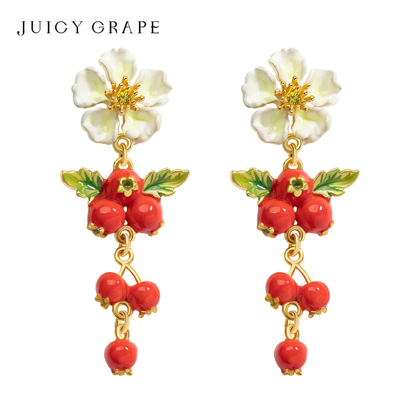 Fruit Flower Earrings for Women Fashion Statement Trendy Enamel Piercing Earrings  2024 Fashion Korean Wedding Romantic Jewelry