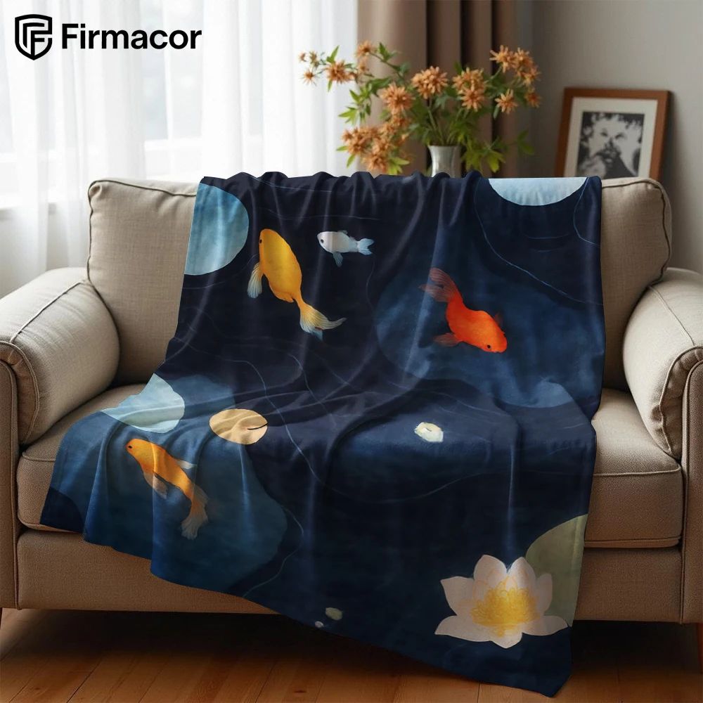 Lotus Goldfish Cartoon Anime Print Flannel Blanket Soft Warm Throw for Kids Bedroom Sofa Bed Christmas Office Car