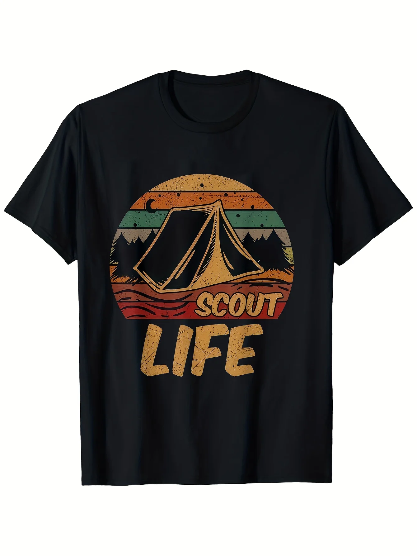 Retro Sunset Stripe Men's Casual T-Shirt Hiking Outdoor Adventure Apparel