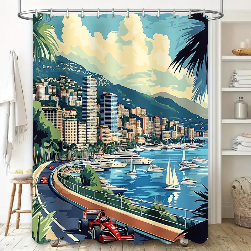 cortina-de-chuveiro-elegante-com-paisagem-urbana-vibrante-e-cena-de-carro-f1-decoracao-perfeita-para-casa-para-banheiros-a-prova-d'agua-duravel-e-facil-de-limpar