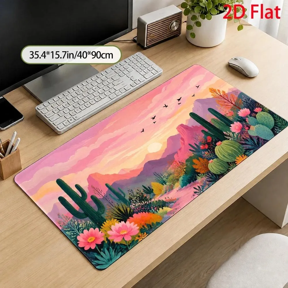 Desert Sunset Scenery Large Mouse Pad, Vibrant Cactus Garden Keyboard Pad, Modern and Simple Design, Perfect for Autumn