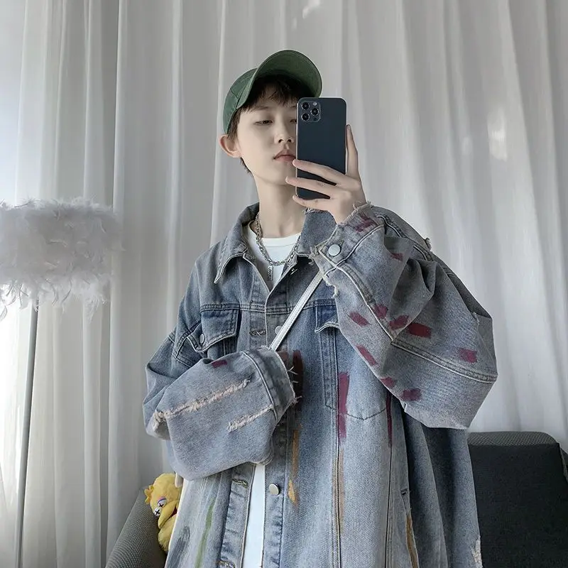 

Jacket Coat Hood For Men Denim Motorcyclist Built In Downtown Discovery Windcheaters Workwear Tactical Sack Asymmetric Oversize