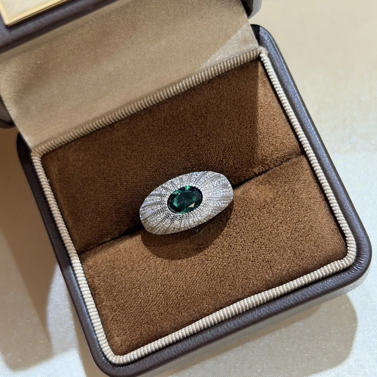 Trendy Real 925 Sterling Silver Statement Ring For Women Oval Pave Halo Imitation Emerald Rhodium Plated Luxury Fine Jewelry