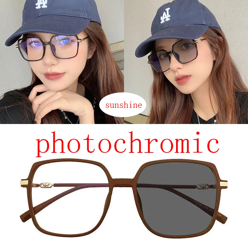 Photochromism Sunglasses Fashion Square Big Frame Gradient Sun Glasses UV400 for Women Shades Chameleon Eyewear Female Gafas sol